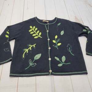 So Forth wool knit embroidered botanical cardigan sweater forest witchy 3d artsy